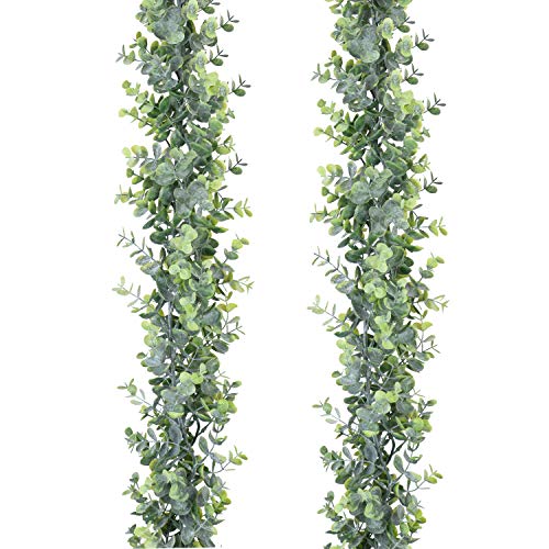 DearHouse Faux Eucalyptus Garland Plant 2 Pack Artificial Vines Hanging Eucalyptus Leaves Greenery Garland for Wedding Backdrop Arch Wall Decor 6 Feetpcs UV Protected Indoor Outdoor