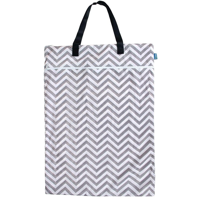 Teamoy Travel Hanging Wet Dry Bag(24.7 x 18 inches) for Cloth Diapers Organizer Tote Bag (L, Beige Chevron) - Image 2