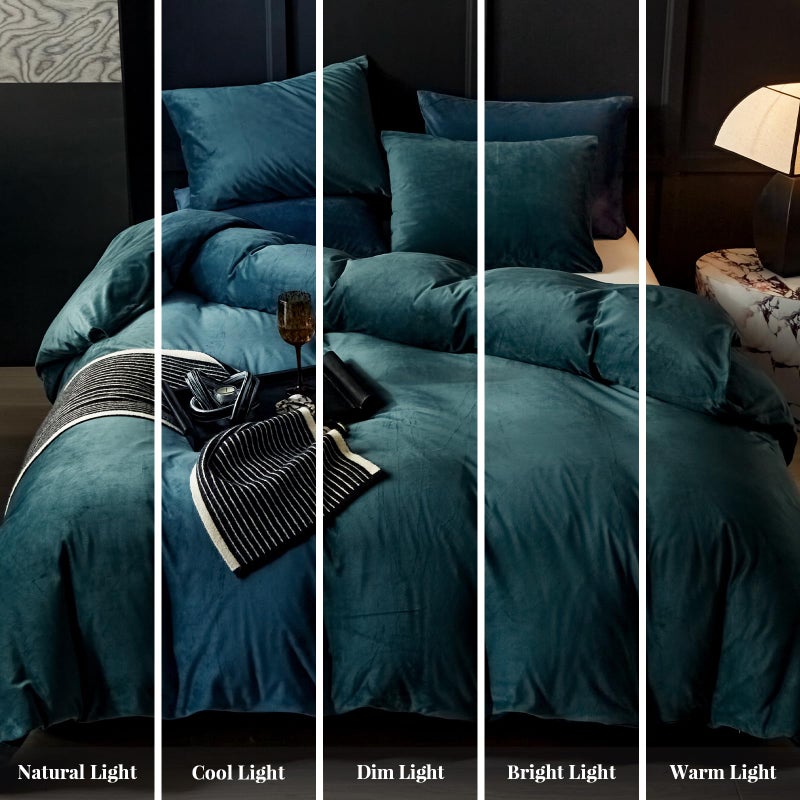 WARMDERN Peacock Blue Flannel Velvet Duvet Cover King Size Duvet Cover Bedding Sets, 3pcs Ultra Soft Luxury Textured Modern Crystal Velvet Duvet Covers with Zipper Closure(Peacock Blue, King) - Image 3