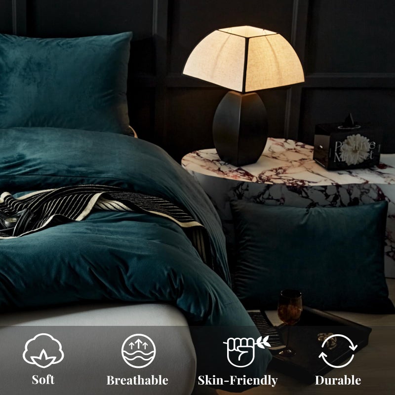 WARMDERN Peacock Blue Flannel Velvet Duvet Cover King Size Duvet Cover Bedding Sets, 3pcs Ultra Soft Luxury Textured Modern Crystal Velvet Duvet Covers with Zipper Closure(Peacock Blue, King) - Image 5