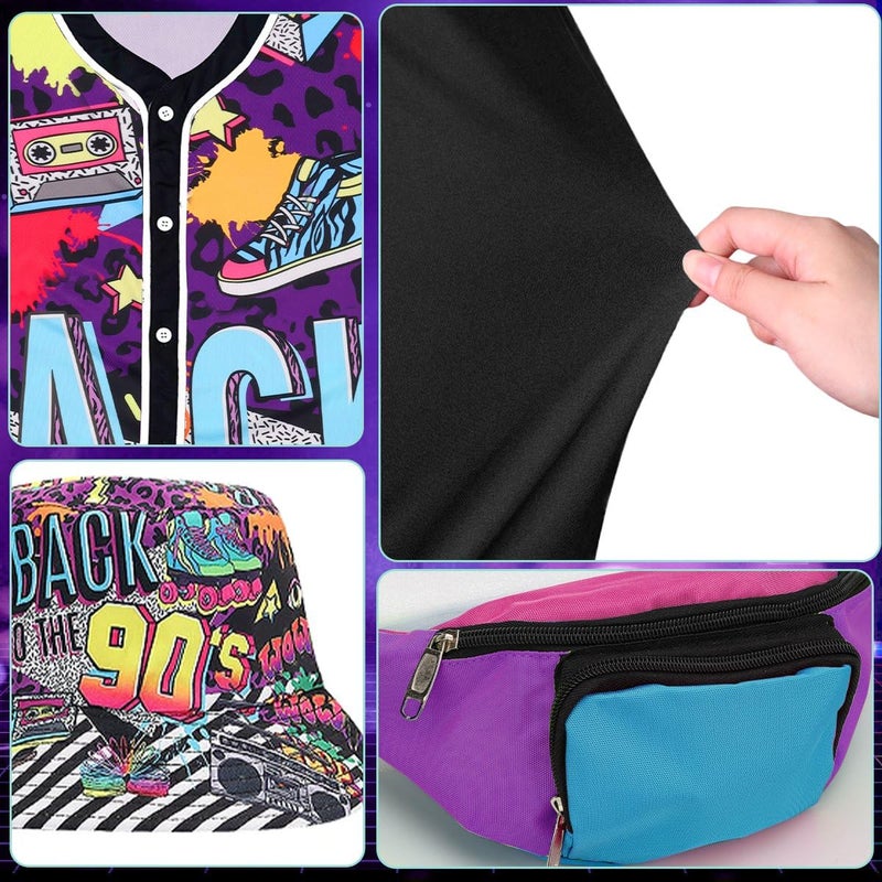 WILDPARTY 80s 90s Outfit for Women Baseball Jersey Shirt Shorts Fanny Pack Retro Party Costume Repper Accessories 1990s 1980s Neon Clothes Purple-90s M - Image 3