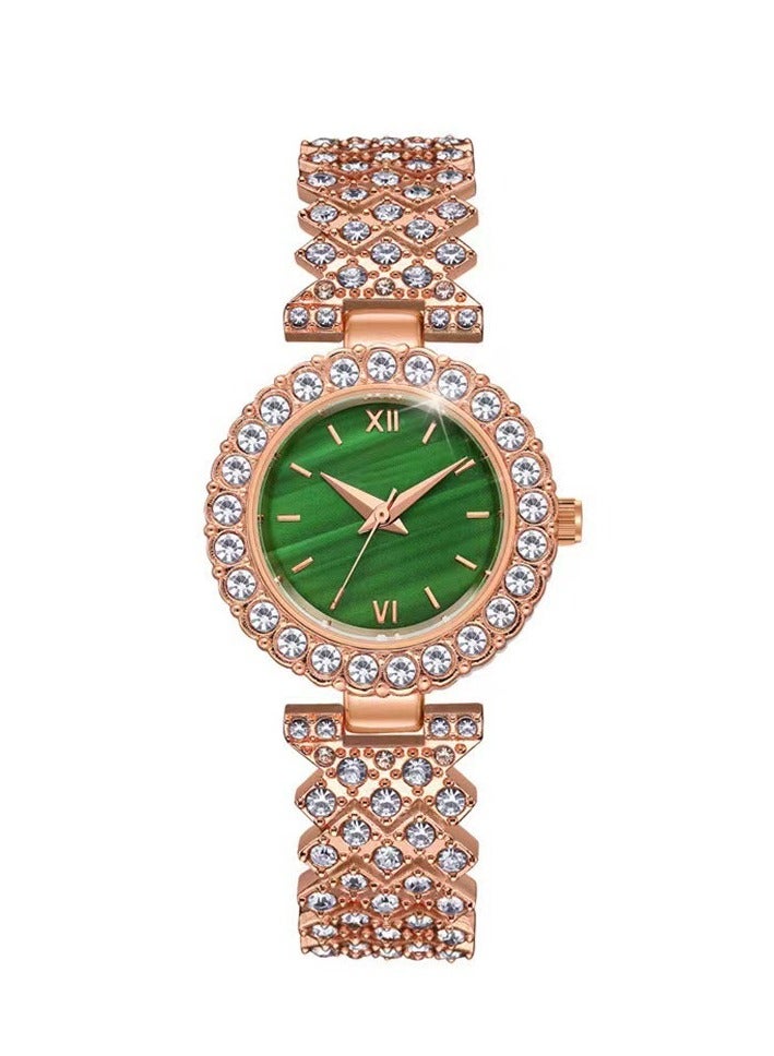 New Diamond Green Face Women's Watch Luxury Women's Watch Bracelet (Rose Gold)  - Image 1