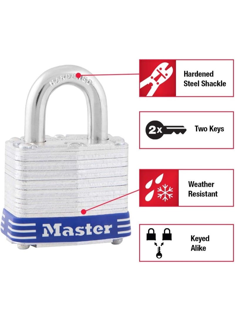 Master Lock 5T Outdoor Padlock with Key, 2 Pack Keyed-Alike, Silver - Image 4