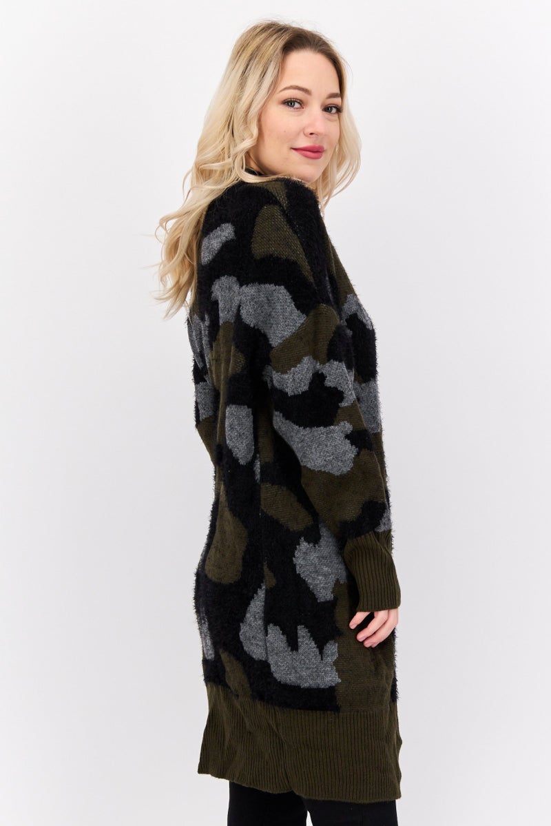 Black Tape Women Petite Fit Allover Print Long Sleeves Knitted Cardigans, Multicolor  - Image 2
