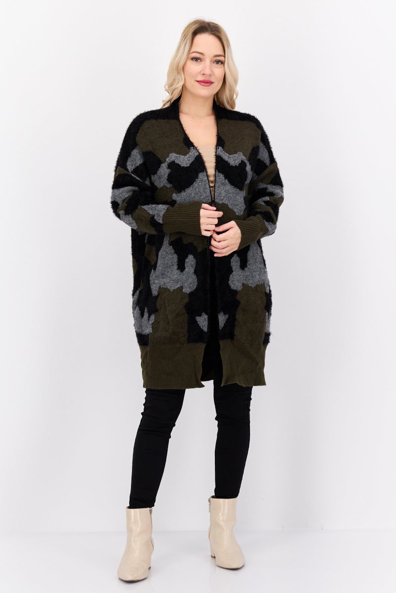 Black Tape Women Petite Fit Allover Print Long Sleeves Knitted Cardigans, Multicolor  - Image 4