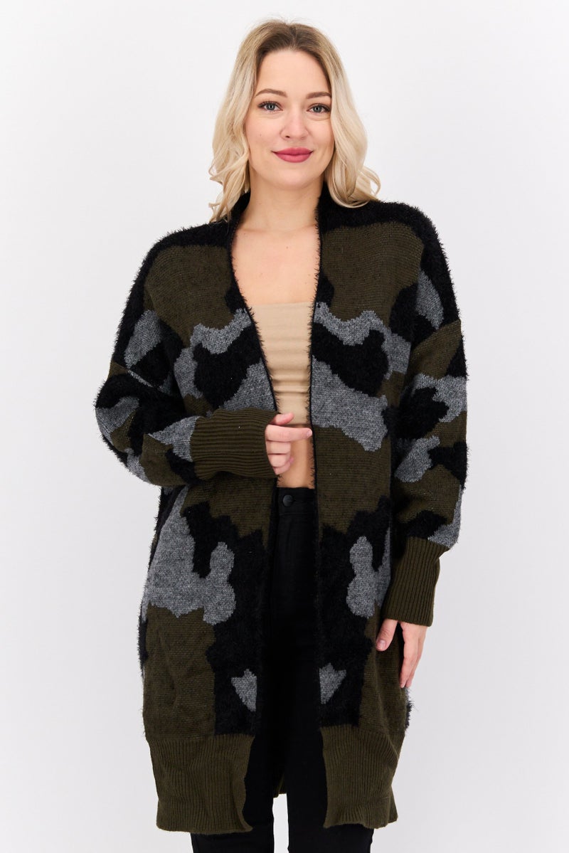 Black Tape Women Petite Fit Allover Print Long Sleeves Knitted Cardigans, Multicolor  - Image 1