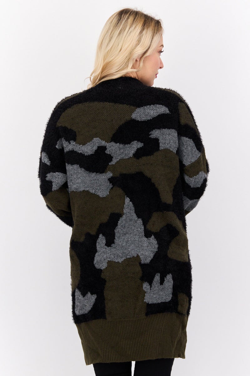 Black Tape Women Petite Fit Allover Print Long Sleeves Knitted Cardigans, Multicolor  - Image 3