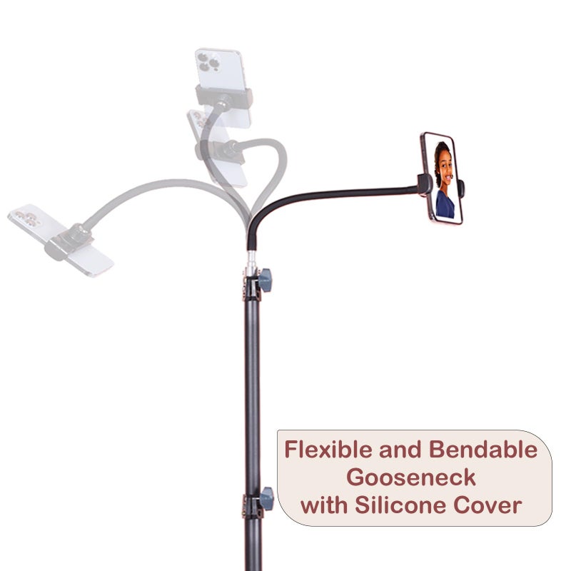 Phone Floor Tripod Stand,7.2 Feet Retractable Adjustable Gooseneck Cell Phone Tall Tripod Stand for iPhone 12 Pro Max,iPhone 11 Pro Max,iPhone Xs Max, with Smart Phone Holder Clamp - Image 3