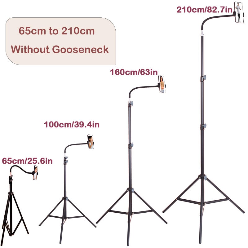 Phone Floor Tripod Stand,7.2 Feet Retractable Adjustable Gooseneck Cell Phone Tall Tripod Stand for iPhone 12 Pro Max,iPhone 11 Pro Max,iPhone Xs Max, with Smart Phone Holder Clamp - Image 4