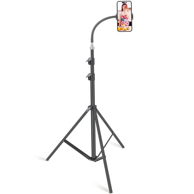 Phone Floor Tripod Stand,7.2 Feet Retractable Adjustable Gooseneck Cell Phone Tall Tripod Stand for iPhone 12 Pro Max,iPhone 11 Pro Max,iPhone Xs Max, with Smart Phone Holder Clamp - Image 1