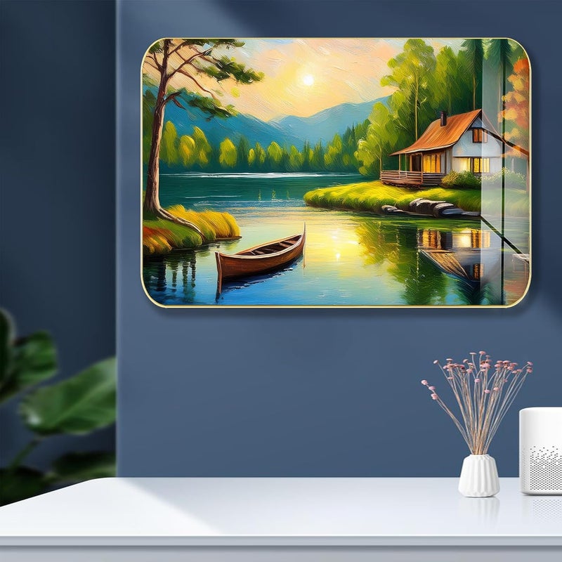 Masstone Premium Crystal Natural Scenery High Gloss Surface Golden Slim Frame 45x30 cm Wall Art for Living Room Bedroom and Office Dcor - Image 1