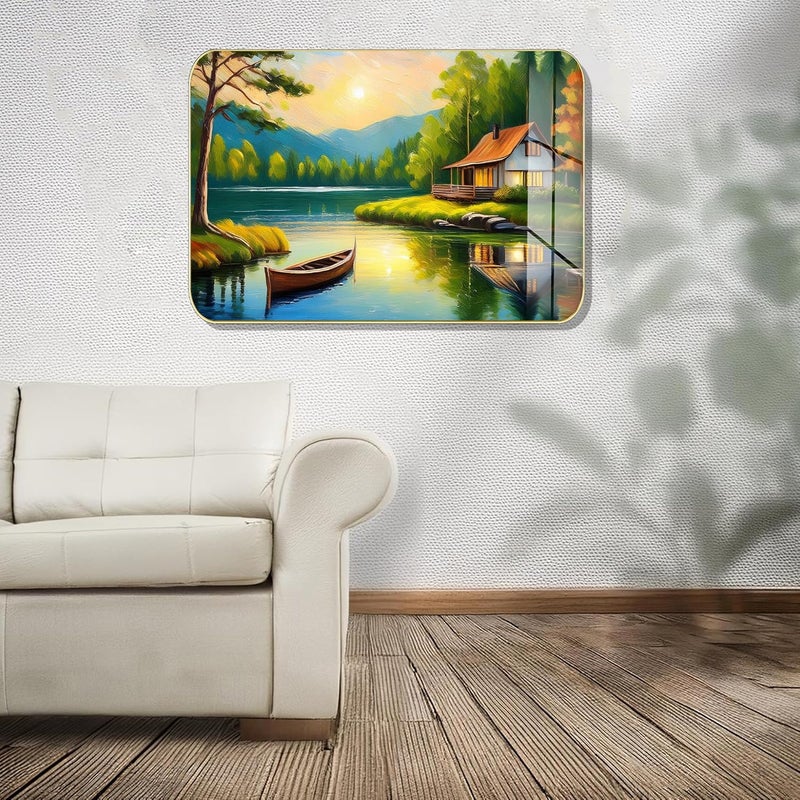 Masstone Premium Crystal Natural Scenery High Gloss Surface Golden Slim Frame 45x30 cm Wall Art for Living Room Bedroom and Office Dcor - Image 2