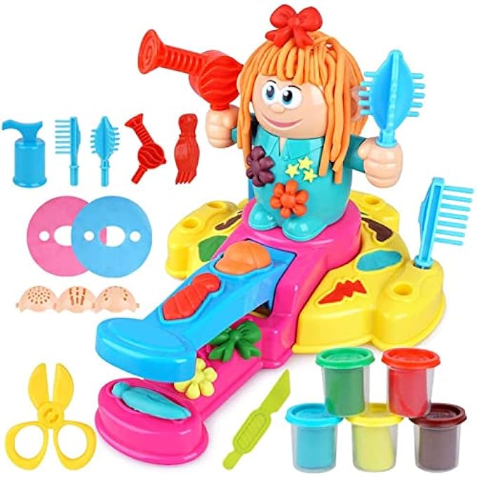 PLAYDOUGH BARBERSHOP, CRAZY CUTS DOUGH SET CREATIVITY DIY HAIRDRESSER HAIRCUT HAIRSTYLE PRETEND PLAY TOY KIT WITH DOUGH AND MOLDS FOR KIDS 20PCS - Image 2