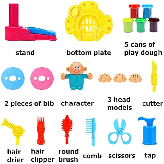 PLAYDOUGH BARBERSHOP, CRAZY CUTS DOUGH SET CREATIVITY DIY HAIRDRESSER HAIRCUT HAIRSTYLE PRETEND PLAY TOY KIT WITH DOUGH AND MOLDS FOR KIDS 20PCS - Image 3