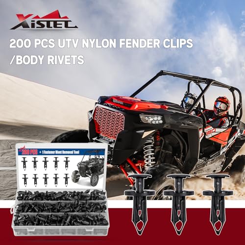 Xislet 200 قطعة مشابك فندر نايلون/مسامير هيكل متوافقة مع بولاريس 7661855 رينجر RZR كان-أم كاواساكي تيركس هوندا رانشر 90653-HC4-900 سوزوكي سبورتسمان ATV مثبت مع أداة - Image 2