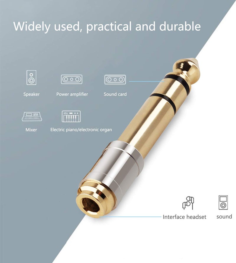 PASOW 1/4'' Male to 1/8'' Female Stereo Headphone Adapter 6.35mm to 3.5mm Audio Adapter Pure Copper for Headphone, Amplifier, Guitar, 2 Pack - Image 5