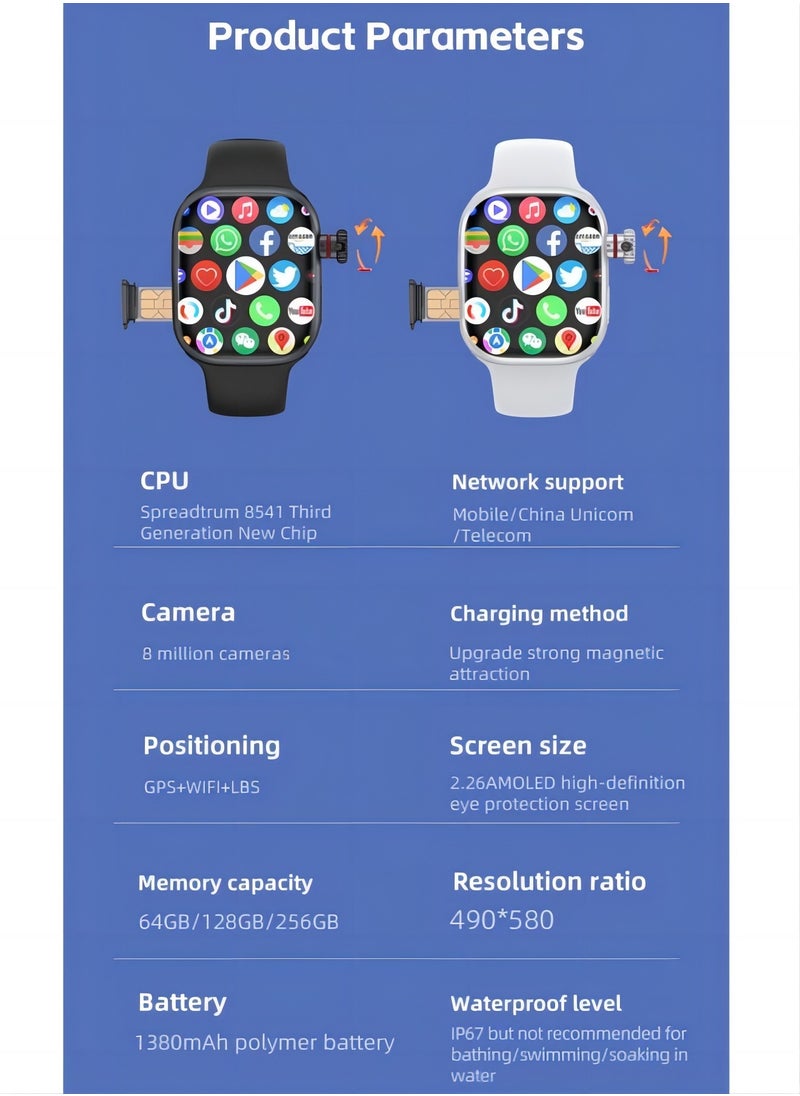 PRO - Smart watch S9 max 2.0 with full network video call function AMOLED ultra-clear full screen IP67 waterproof side-swivel ultra-thin smart watch (white) - Image 1