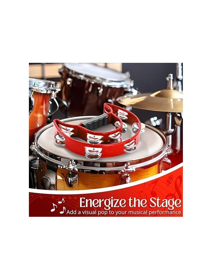 Megarya Megarya Tambourine Metal Half Moon Musical Instruments Double Row Metal Jingles Hand Held Instruments Percussion with Ergonomic Handle Grip, Tambourines for Adults Church, Red  - Image 4