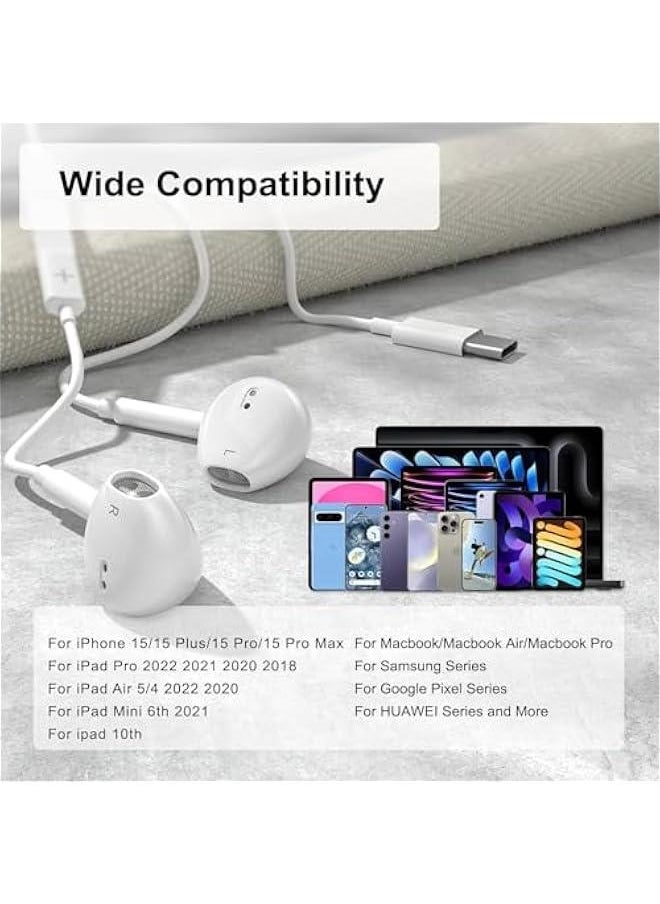 Generic - USB C Headphones Earphones for iPhone 15/15 Pro/15 Pro Max with Mic, Noise Cancelling Earbuds Wired Earphones for Samsung Galaxy S24/S23/S22/S21/S20/Ultra Note 10/20,Pixel 7/6/6a/5/4 - Image 1
