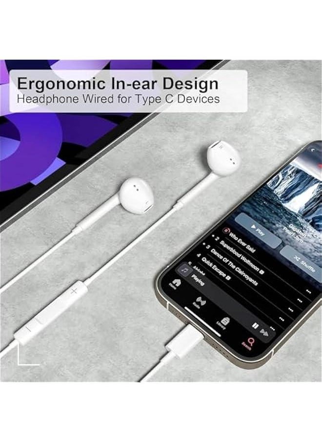 Generic - USB C Headphones Earphones for iPhone 15/15 Pro/15 Pro Max with Mic, Noise Cancelling Earbuds Wired Earphones for Samsung Galaxy S24/S23/S22/S21/S20/Ultra Note 10/20,Pixel 7/6/6a/5/4 - Image 1