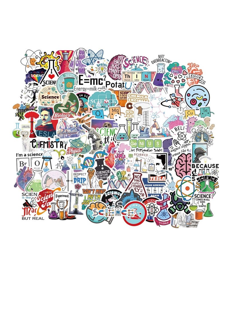 Excefore Science Stickers Pack, 100 Pcs Physics Chemistry Biology Experiment Stickers for Laboratory, Laptop, Water Bottle, Science Party Favors and Decor, Waterproof Vinyl Laboratory Week Gifts - Image 1