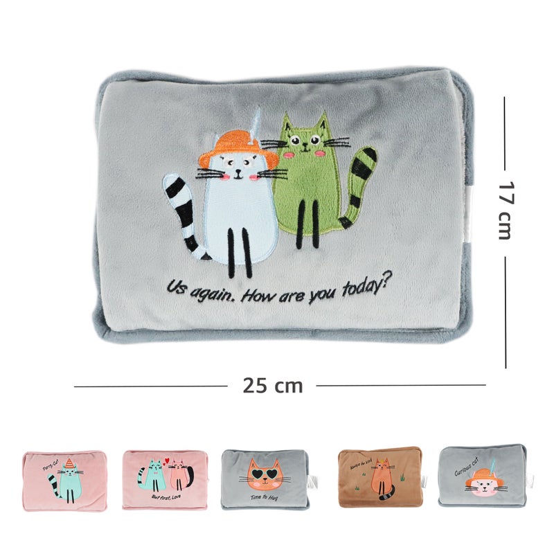 Biggdesign Greeting Cat Electric Hot Water Bottle with Soft Cover Rechargable Hot Water Bag for Pain Relief - Image 5