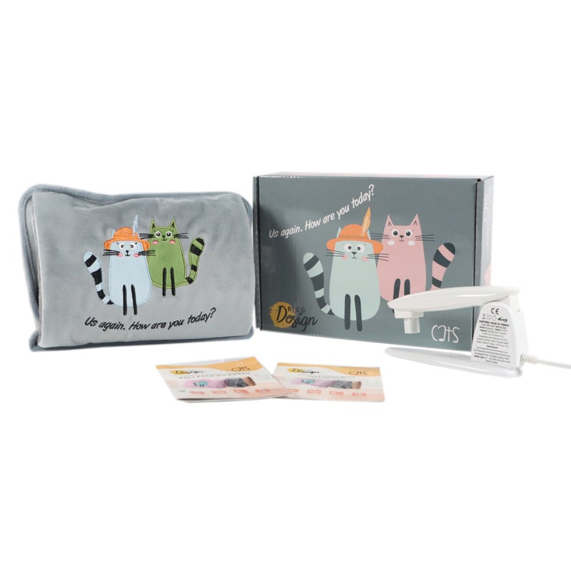Biggdesign Greeting Cat Electric Hot Water Bottle with Soft Cover Rechargable Hot Water Bag for Pain Relief - Image 3