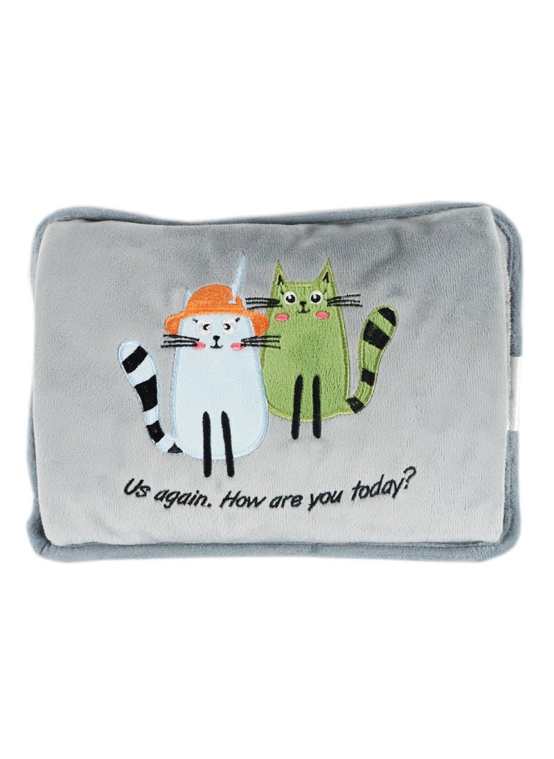 Biggdesign - Greeting Cat Electric Hot Water Bottle with Soft Cover Rechargable Hot Water Bag for Pain Relief - Image 1