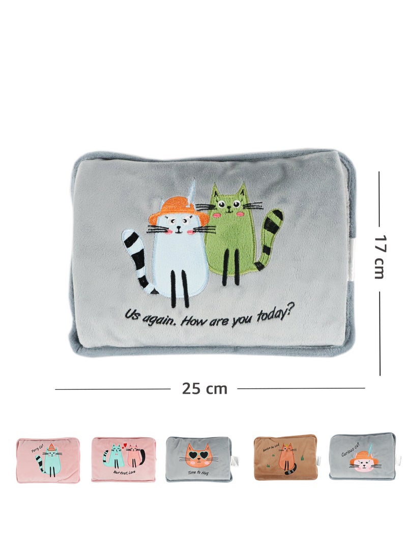 Biggdesign - Greeting Cat Electric Hot Water Bottle with Soft Cover Rechargable Hot Water Bag for Pain Relief - Image 1