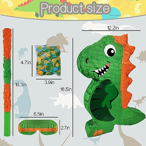 POUYRBA Dinosaur Pinata for Boys Birthday Party with Bat Paper Blindfold and Confetti 165 x 122 x 3 Inches - Image 5