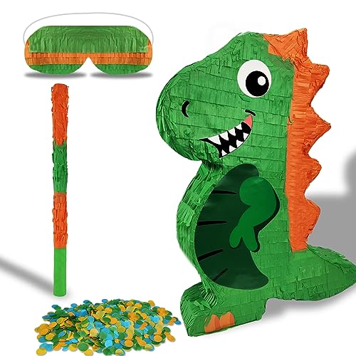 POUYRBA Dinosaur Pinata for Boys Birthday Party with Bat Paper Blindfold and Confetti 165 x 122 x 3 Inches - Image 1