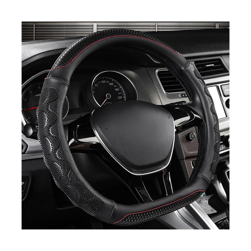 Yourkar Car Steering Wheel Cover 15 Inch Leather DShaped Comfy Grip Steering Wheel Protector AntiSlip Steering Wheel Cover with 3D Honeycomb for Most Vehicles Car Accessories Black