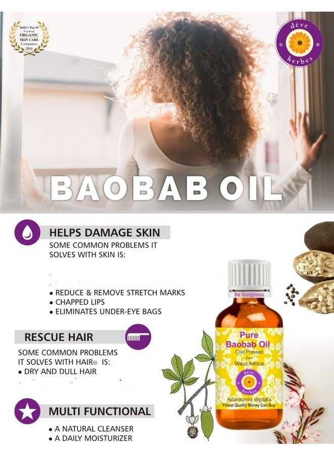 Deve Herbes Pure Baobab Oil (Adansonia Digitata) With Glass Dropper Natural Therapeutic Grade Cold Pressed 50Ml - Image 3