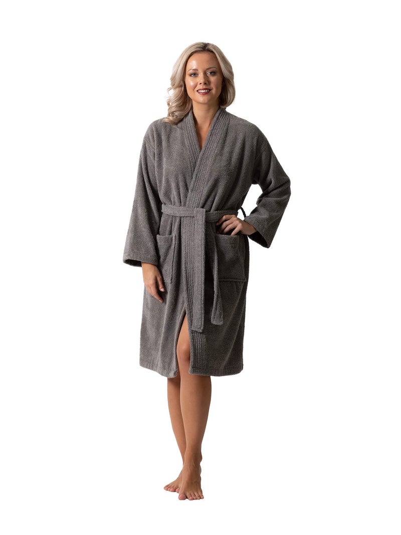 Turkish Linen Luxurious Turkish Cotton Kimono Collar Super-Soft Terry Absorbent Bathrobes for Women (Gray, Small) - Image 3