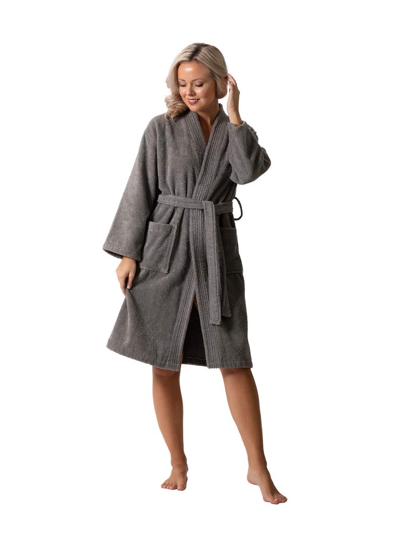 Turkish Linen Luxurious Turkish Cotton Kimono Collar Super-Soft Terry Absorbent Bathrobes for Women (Gray, Small) - Image 5