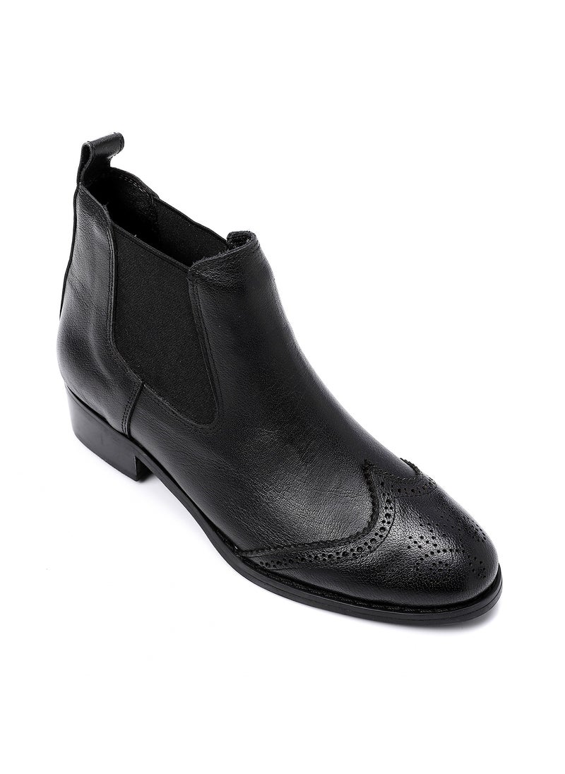 Mr.joe Perforated Pattern Oval Toecap Ankle Boots - Black  - Image 1