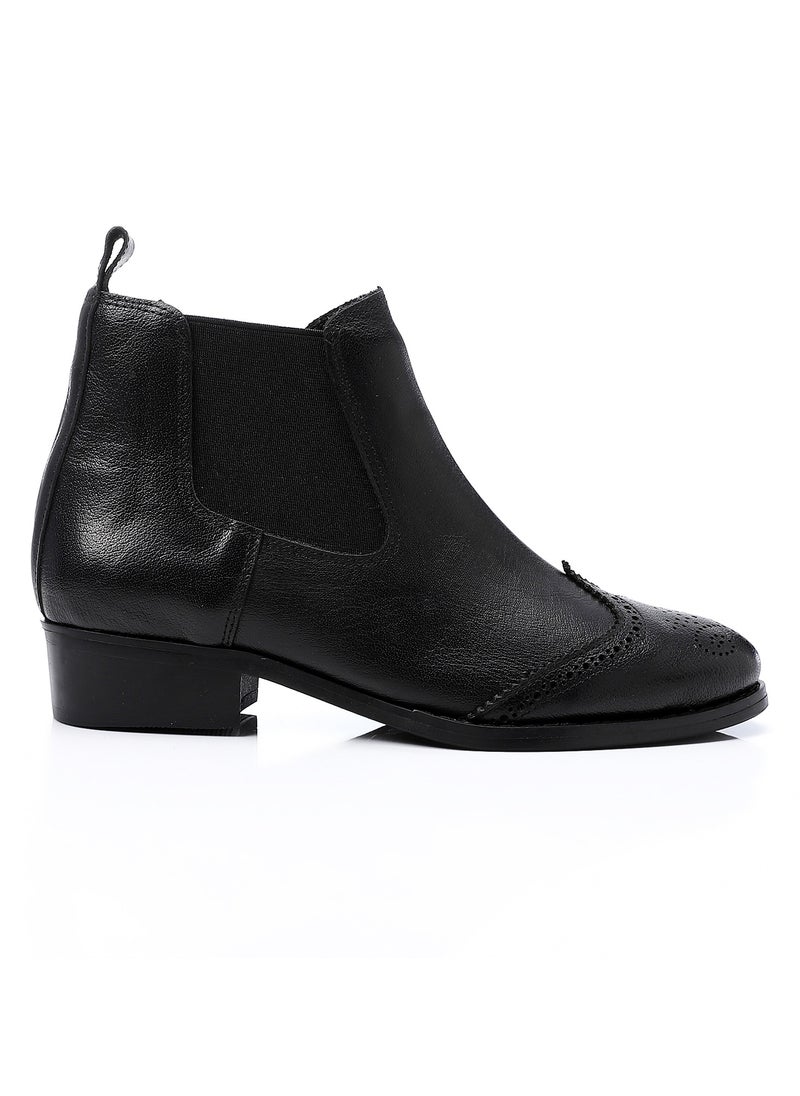 Mr.joe Perforated Pattern Oval Toecap Ankle Boots - Black  - Image 2