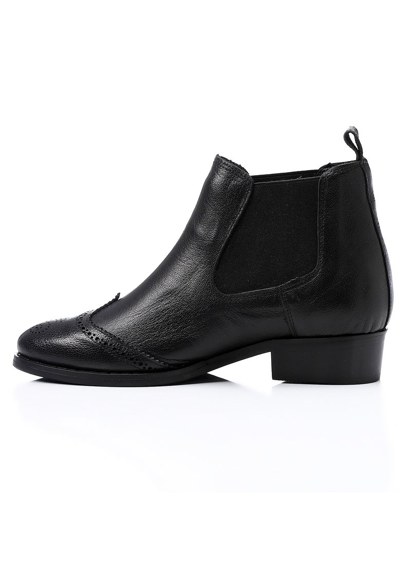 Mr.joe Perforated Pattern Oval Toecap Ankle Boots - Black  - Image 3