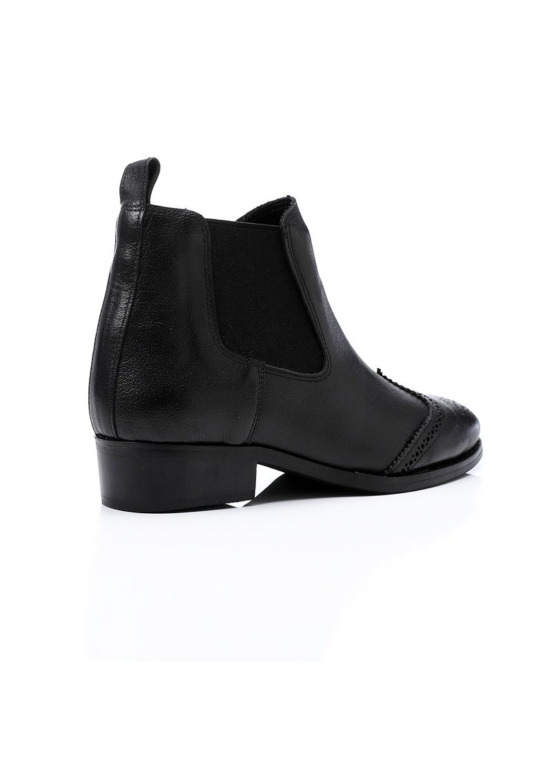 Mr.joe Perforated Pattern Oval Toecap Ankle Boots - Black  - Image 4