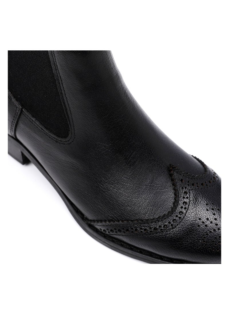 Mr.joe Perforated Pattern Oval Toecap Ankle Boots - Black  - Image 5
