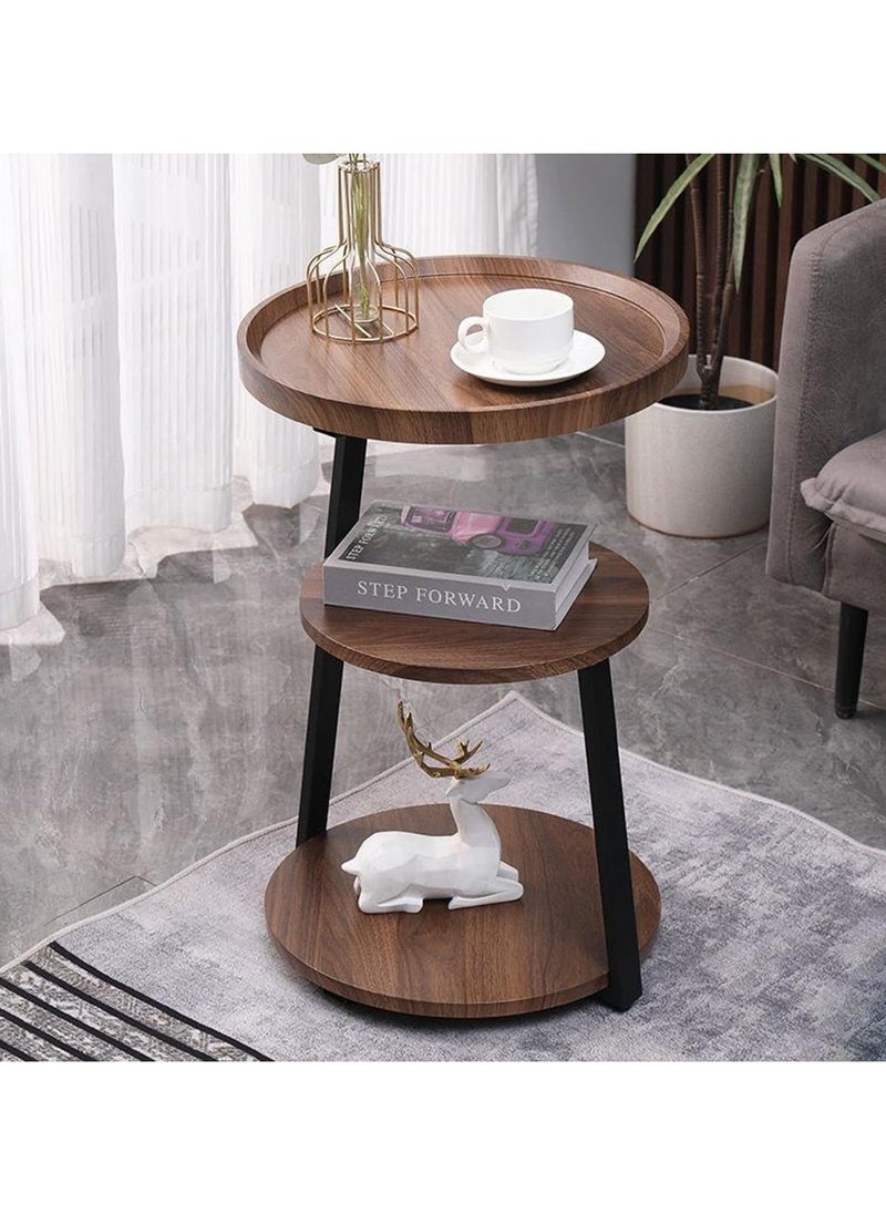 Blueland - End Table, Round Living Room Sofa Side Table, Metal Bedside Desk Stand, Movable Nightstand, Modern Corner Tea Table, Rustic Style Tables, Bedroom, Office & Balcony, Easy to Assemble - Image 1