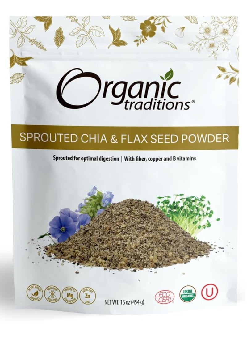 أورجانيك تراديشنز Organic Traditions, مسحوق بذور الشيا والكتان النابتة، 16 أونصة (454 جم)
