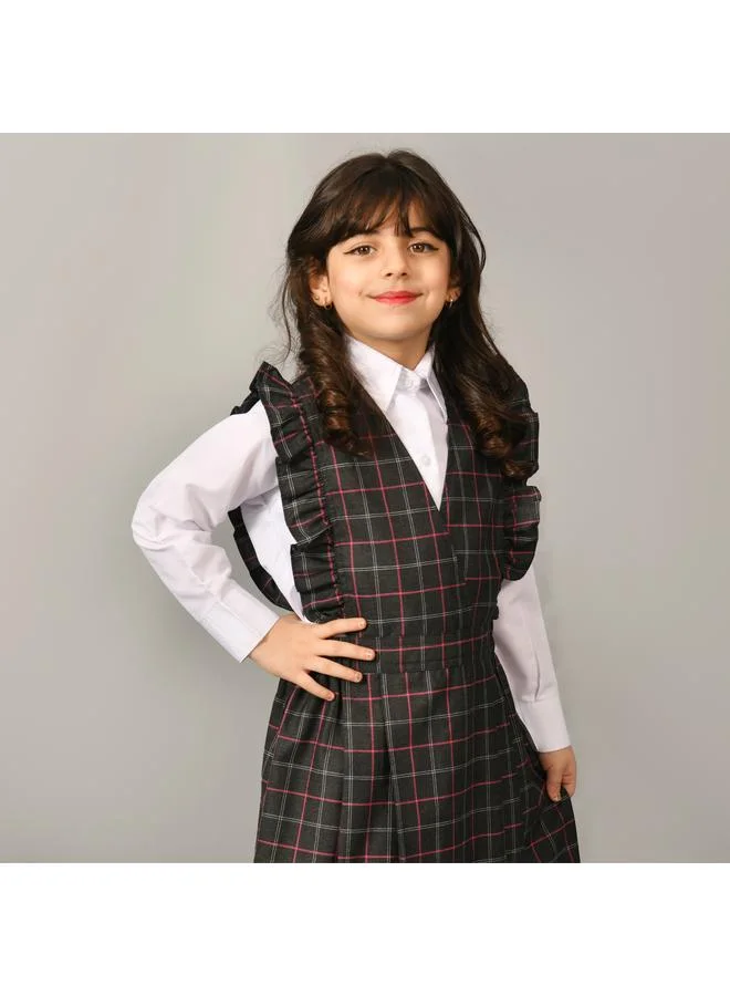 HAWRAA ABAYA Black checkered kindergarten apron with ruffles, a gathered waist, and side pleats - apron only