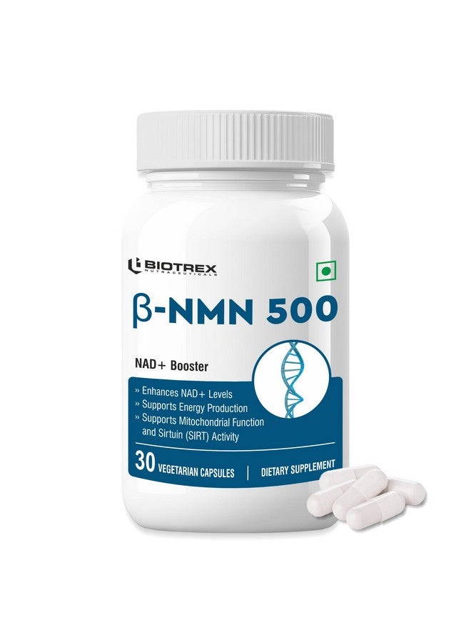 Biotrex Nutraceuticals Biotrex Nutraceuticals NMN 500 Supplement, 99% High Purity, NAD Booster, Healthy Energy Levels & Skin Health - 30 Vegetarian Capsules  - Image 1