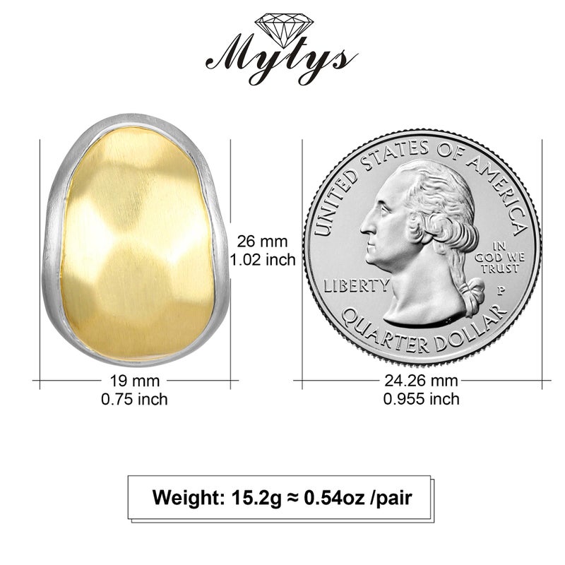 Mytys Two Tone Huggie Hoop Earrings Cross Over Design Twisted Rope Silver Gold Statement Wide Band Clip On Hoops for Women Fashion Jewelry Gift (Silver covered with gold) - Image 5