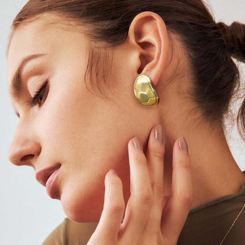 Mytys Two Tone Huggie Hoop Earrings Cross Over Design Twisted Rope Silver Gold Statement Wide Band Clip On Hoops for Women Fashion Jewelry Gift (Silver covered with gold) - Image 3