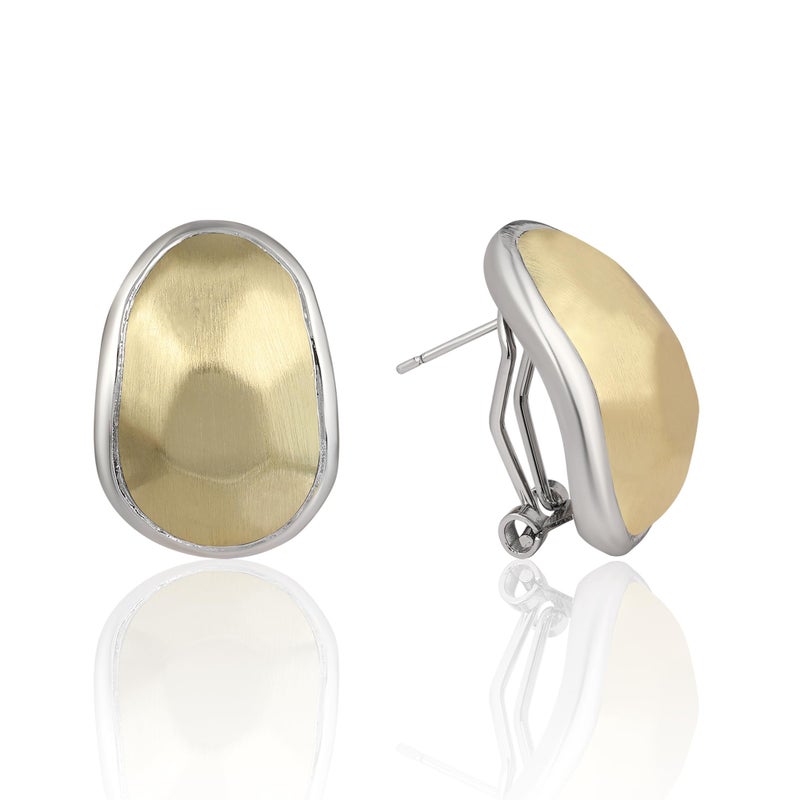 Mytys Two Tone Huggie Hoop Earrings Cross Over Design Twisted Rope Silver Gold Statement Wide Band Clip On Hoops for Women Fashion Jewelry Gift (Silver covered with gold) - Image 1