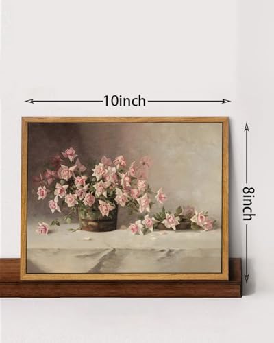 KISSFOX Vintage Floral Framed Wall Art Pink Flower Wall Art Paintings Pictures Wall Decor Modern Farmhouse Roses Canvas Art Prints Rustic Retro Still Life Artwork For Bedroom Kitchen Living Room - Image 3