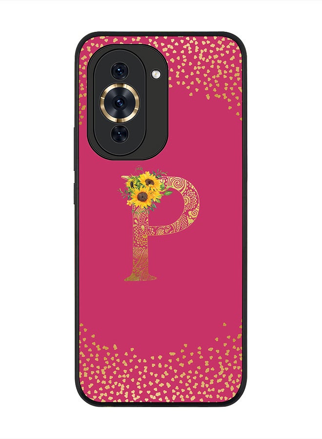 Stylizedd Cover for Huawei nova 10 4G Case , Rugged Black Slim fit Phone Cases   - Custom Monogram Initial Letter Mandala Floral Pattern Alphabet-P (Dark Pink Rose) - Image 1