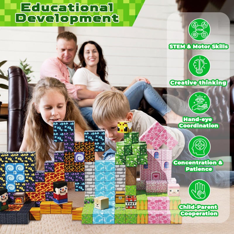 GraceDuck Magnetic Blocks - 200 PCS Build Dark Adventure Forest Castle - Magnetic Toys for Montessori Toddler Christmas Birthday Gifts STEM Sensory Toys for 3 4 5 6 7 8 9 10 Year Old Boys & Girls - Image 4